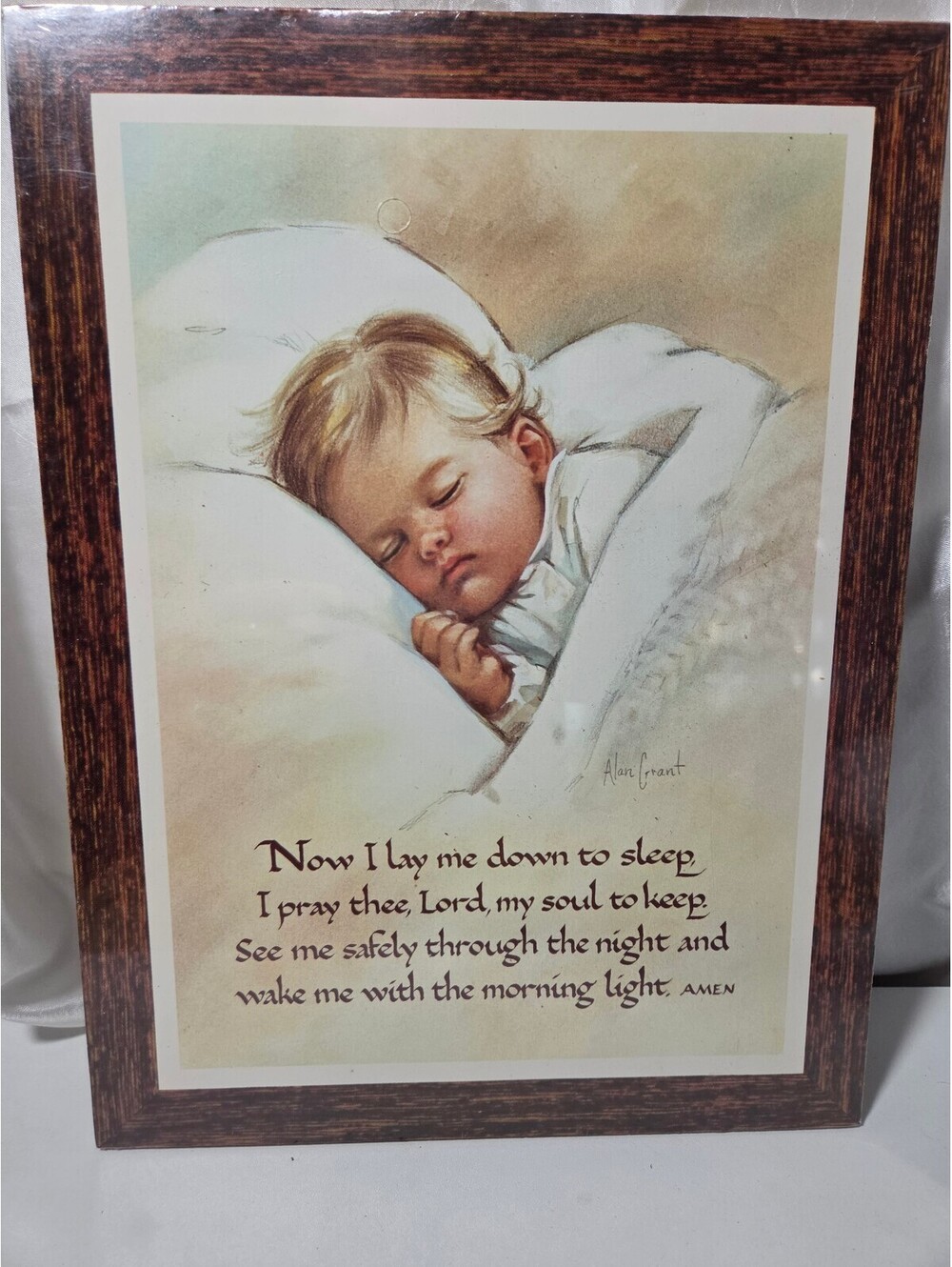 Vintage 1980s Plaque Sleeping Child Prayer Print NOS